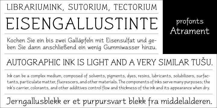 Another beautiful font design by German type designer Ralph M. Unger. Atramant is casual and easy, ideal for any setting in larger sizes. Still, due to its excellent legibility, it can also be used for little text blocks in smaller sizes.