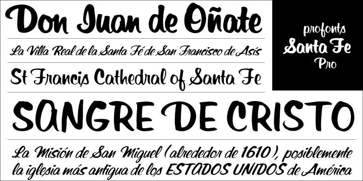 Santa Fe Pro is a profonts script typeface family which contains six styles: light, medium, bold and the corresponding italics. The character set covers about 500 glyphs for all Latin European languages, including Turkish. There are a large number of ligatures and alternates to make it a perfect OpenType Pro connecting script. Santa Fe Pro is a lively, clear handwriting font which can be used in many ways.