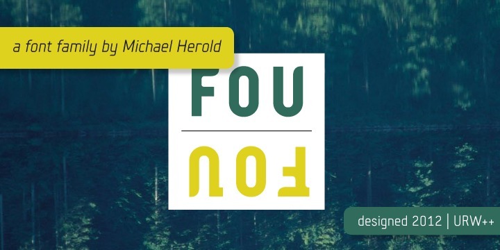 The »Fou« typeface family was designed as an alternative to »Trade Gothic condensed bold«. During the design process of a normally wide font variant a system developed that responds to white space and changing proportions. Thus, round transitions become rectangular and vice versa, space is made and space is taken away.  This system and the associated changes are continued on a model with semi-serifs. »Fou« can also be used as an alternative to Din or the wider Q-Type, but in comparison offers more room for emphasis with its italics, expert sets and numerous special characters.